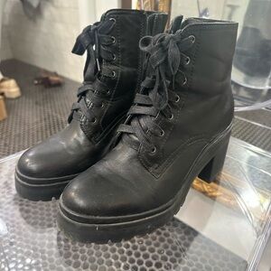 Jeffrey Campbell Black Lace Up Boots with chunky heel